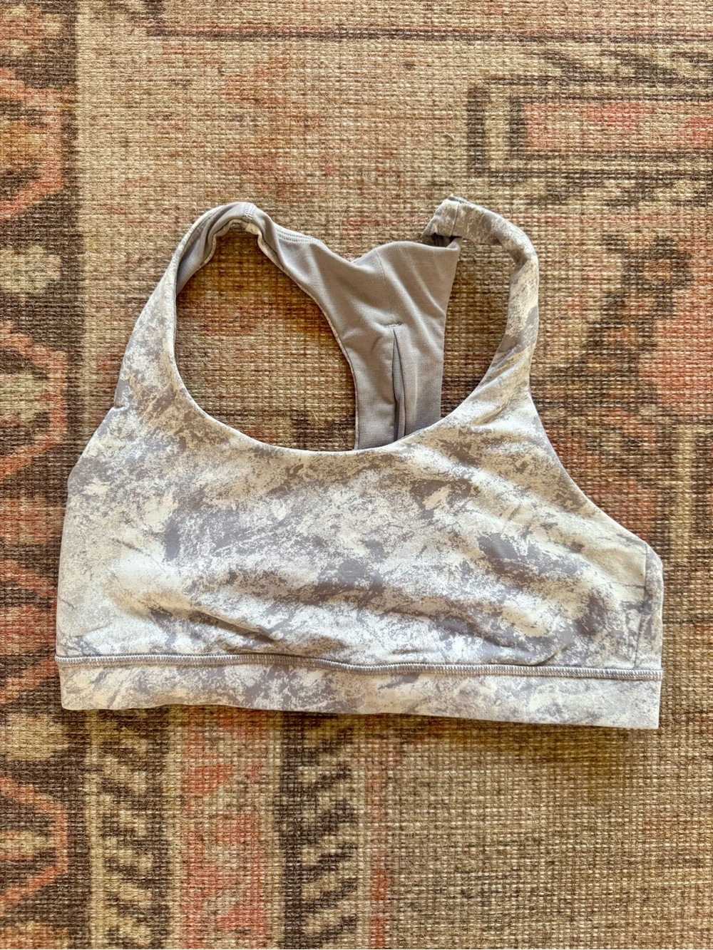 lululemon athletica Marble-Effect Racerback Sports Bra — Neutral Gray & Cream